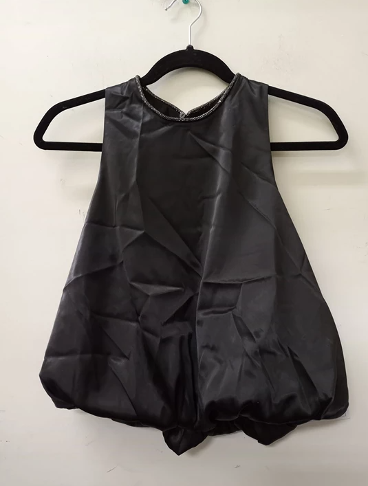 rhinestone neckline satin bubble hem sleeveless top