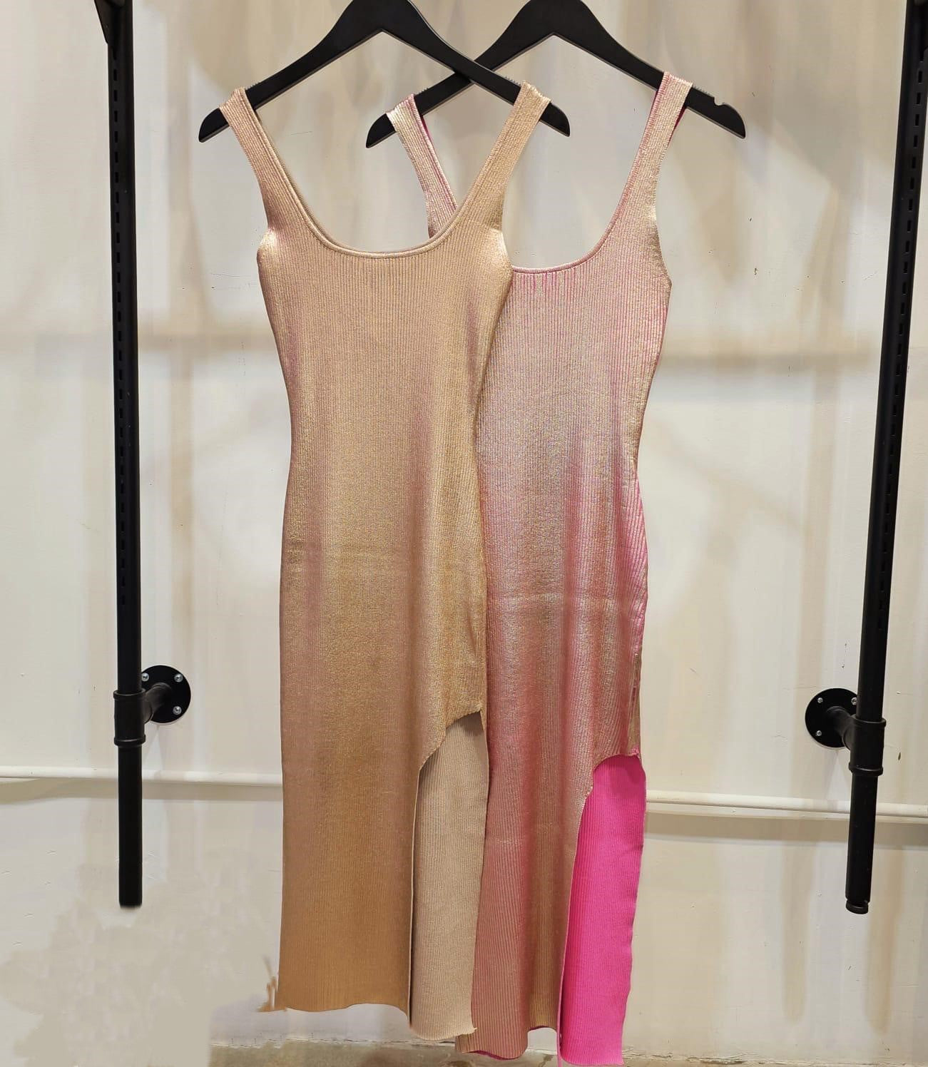 side slit metallic knit tank dress Pink / S/M side slit metallic knit tank dress Pink / S/M