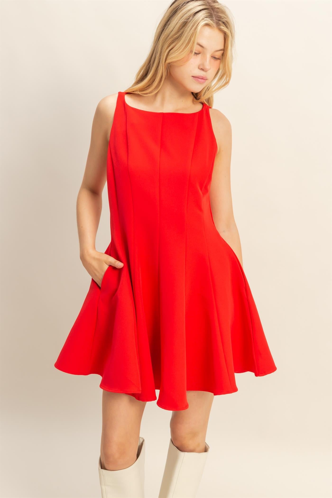 Sleeveless Flared Hemline Classic Dress Red / Medium