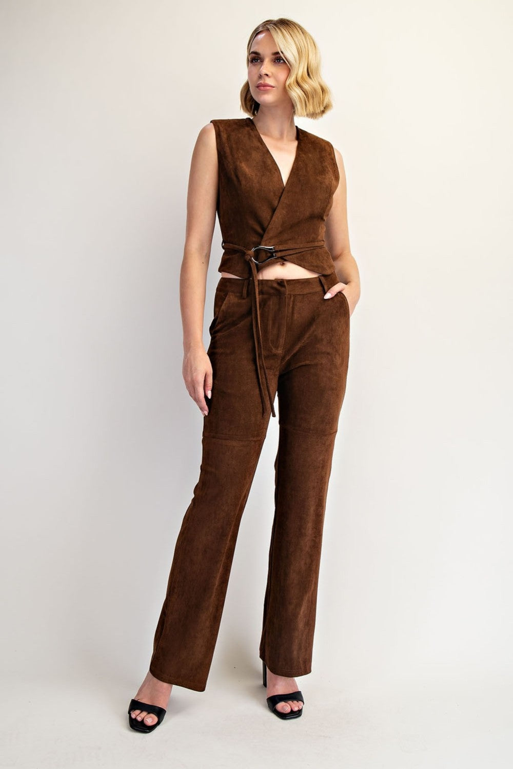 Faux Suede Semi Flare Pants