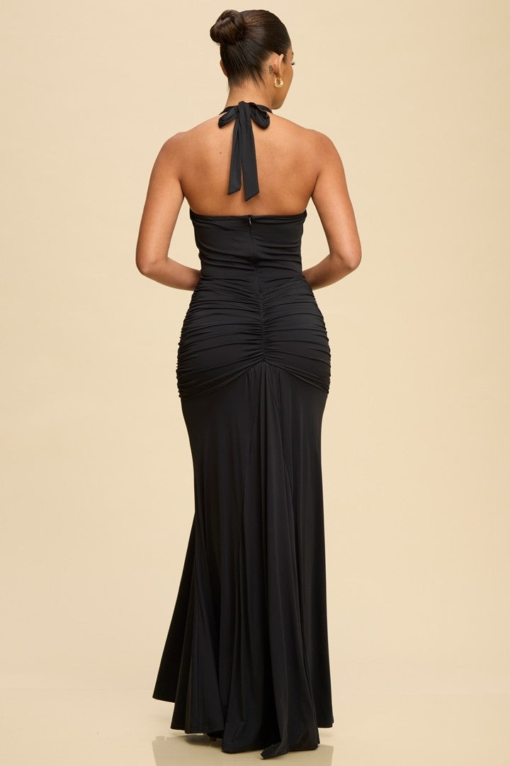 deep v neck halter maxi dress