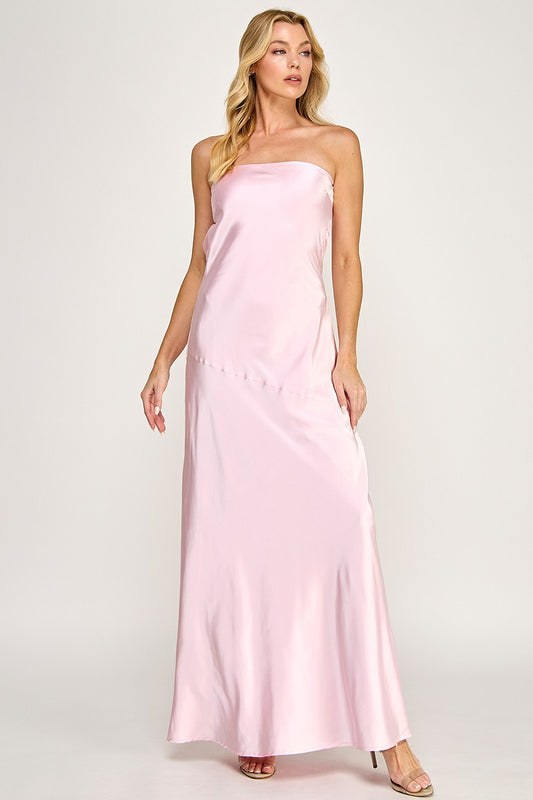 Strapless Satin Backless Maxi Dress