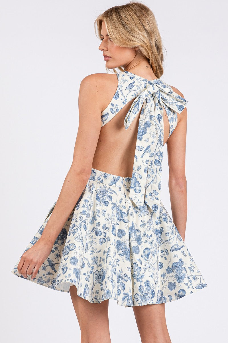 poplin floral tie back dress