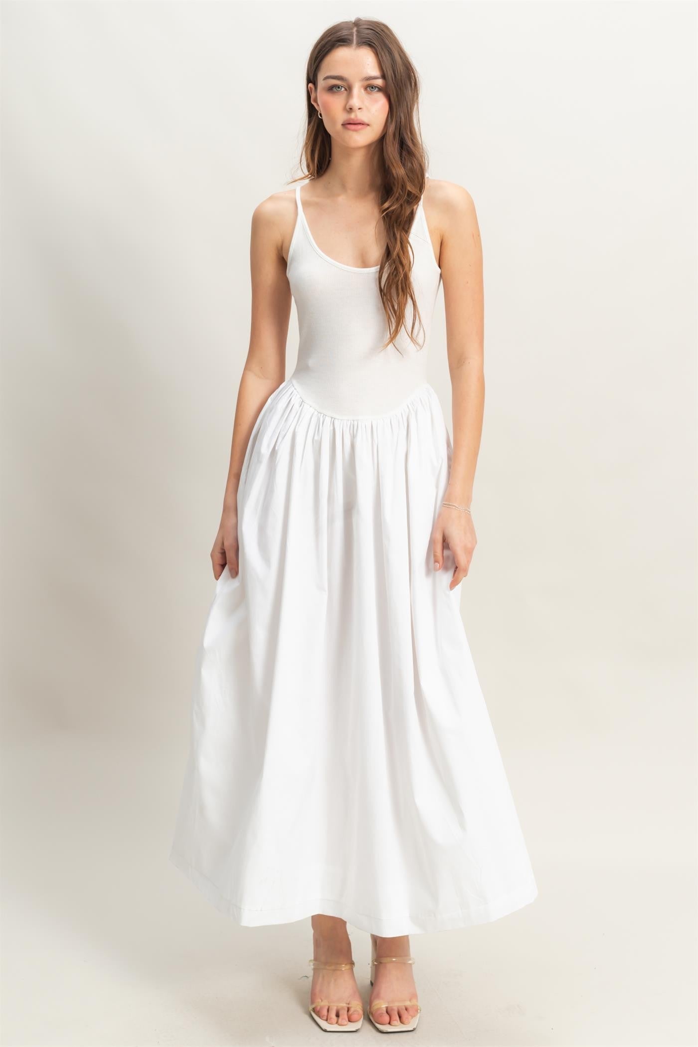 Drop Waist Poplin Cami Midi Dress White / Medium Drop Waist Poplin Cami Midi Dress White / Medium