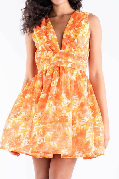 water color floral v-neck fit & flare dress