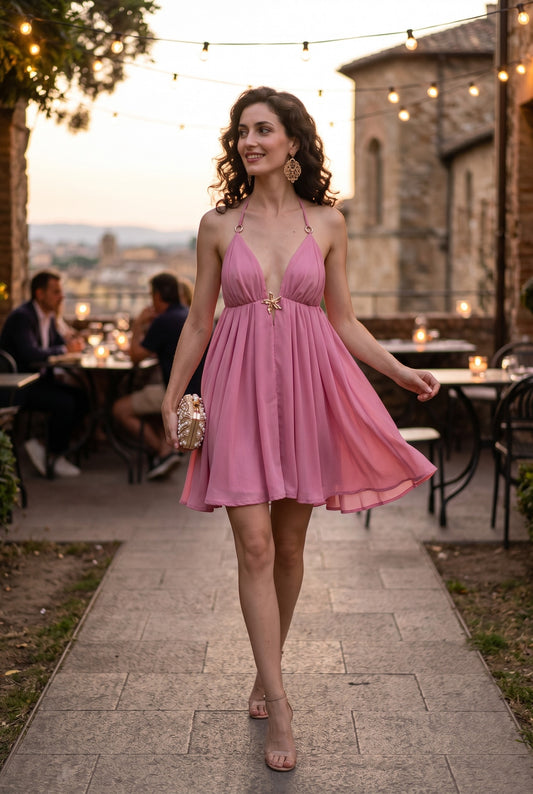 Flared Halter Mini Dress With Open Back