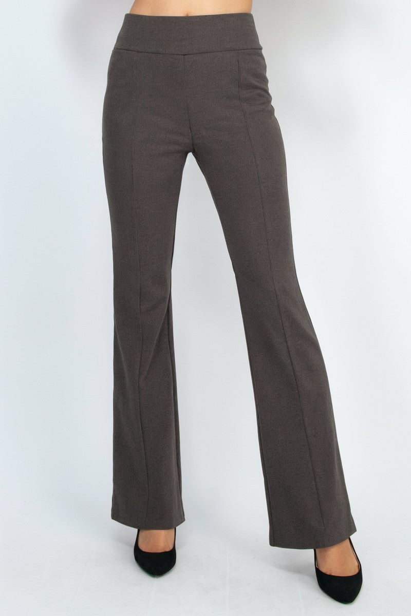 Mid-Rise Flare Leg Pull On Knit Pants Gray / Large Mid-Rise Flare Leg Pull On Knit Pants Gray / Large