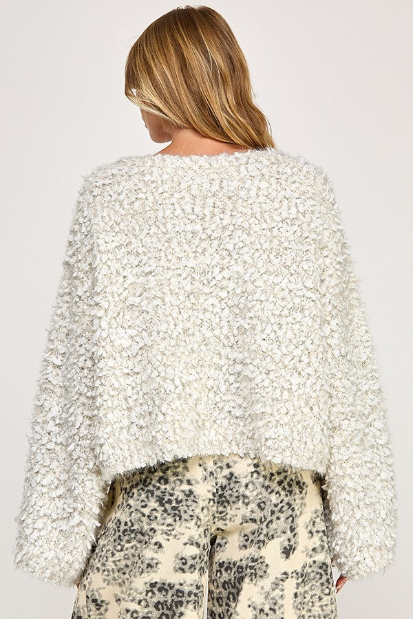 Textured Long-sleeve Fuzzy Sweater
