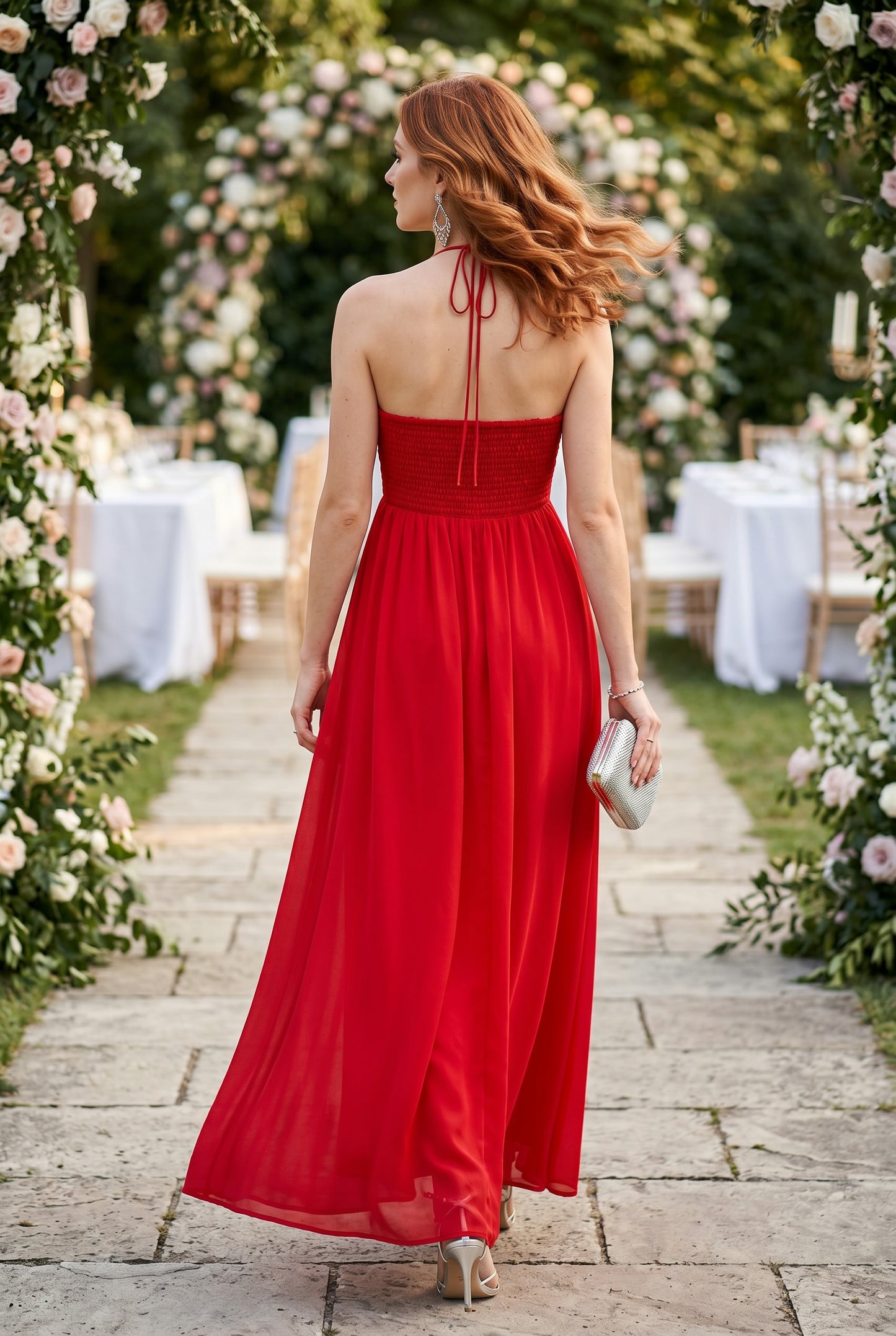 Floral Detail Halter Maxi Dress