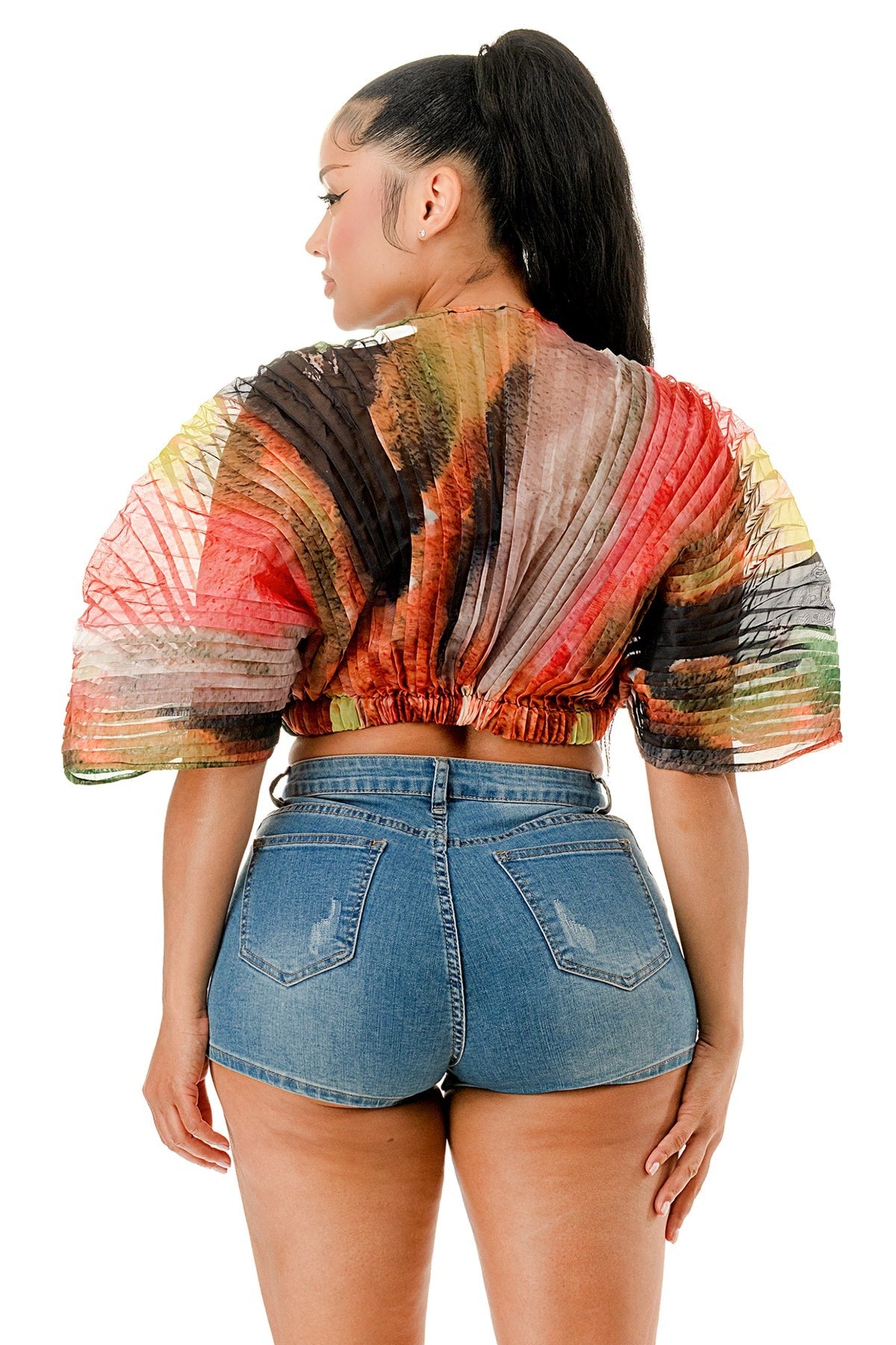 pleated voluminous top with tube bra