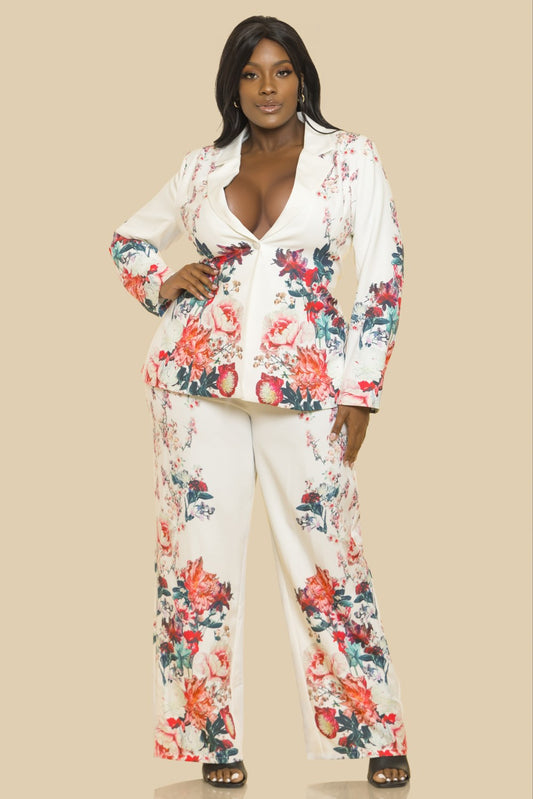 PLUS 2pc set- floral print blazer & pants