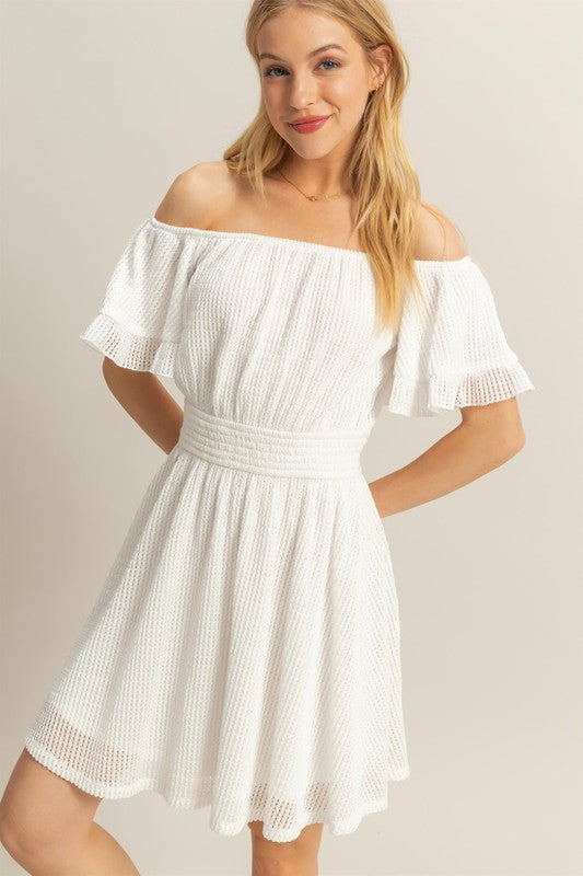 Crochet Off-The-Shoulder Mini Dress White / Medium