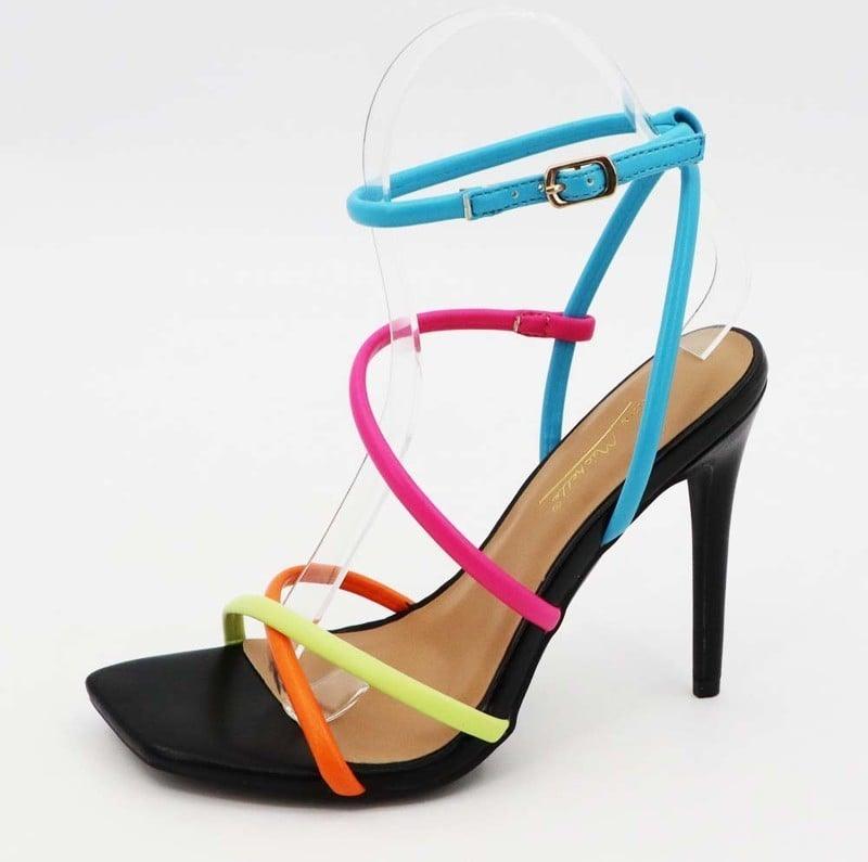neon multi color strappy high heel sandal - tikolighting