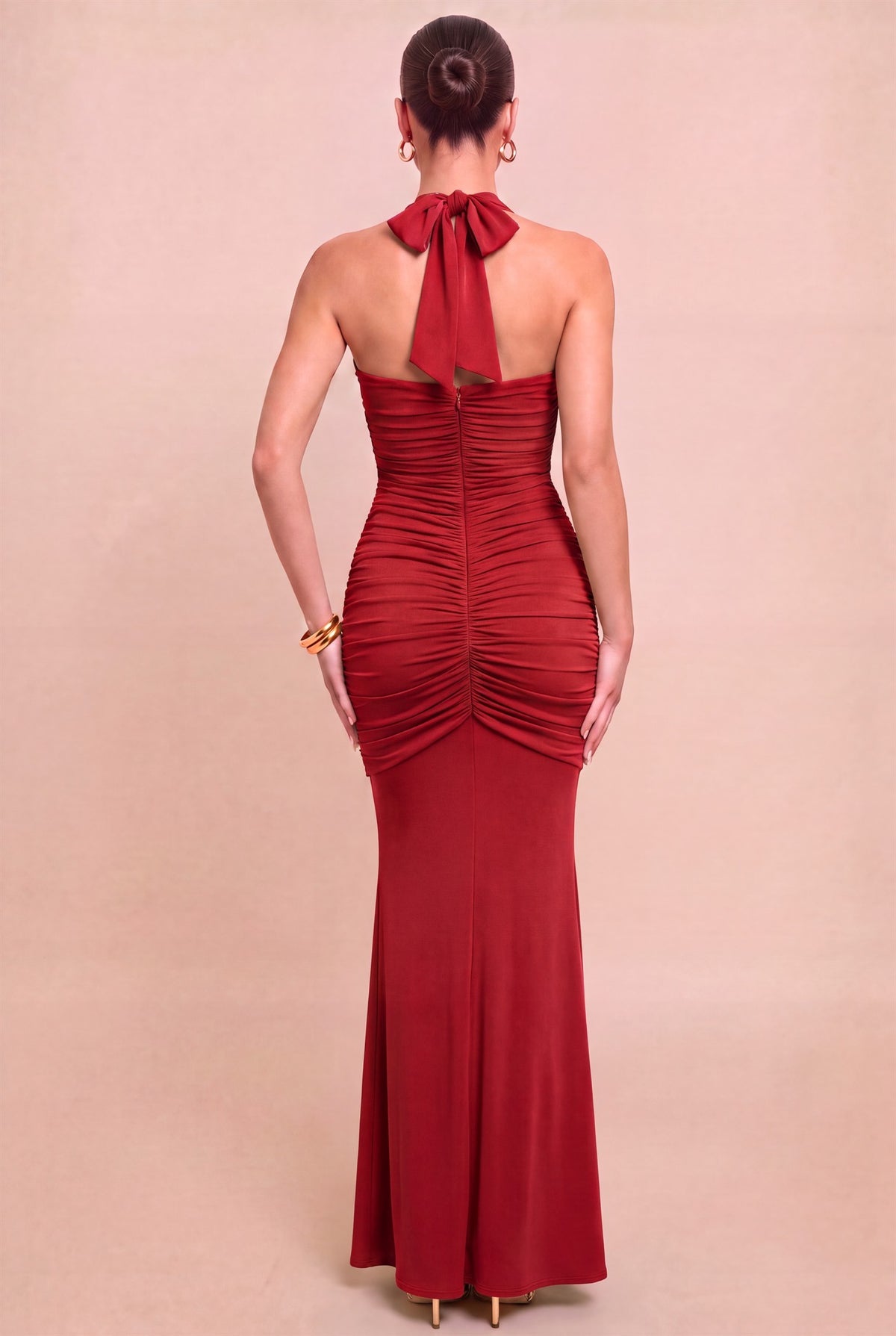 Halter Plunge Neck Jersey Dress