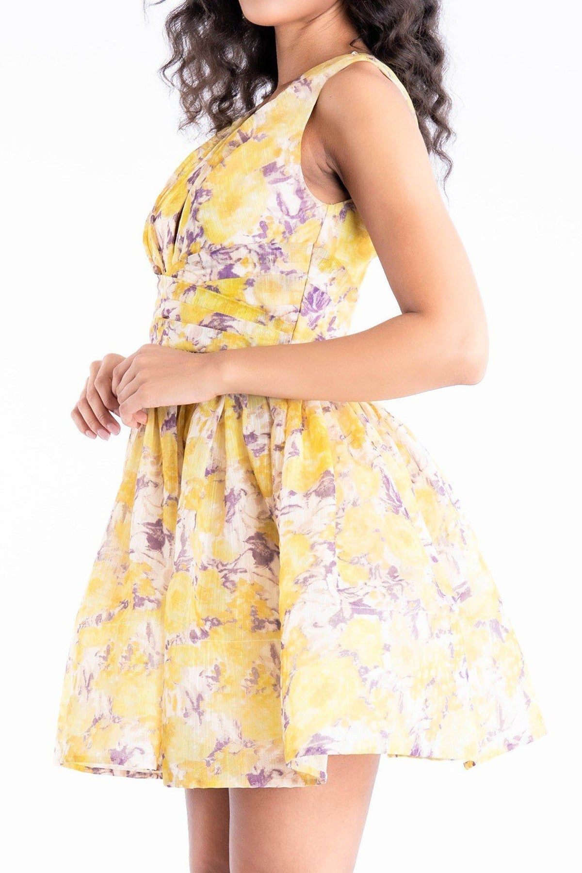 water color floral v-neck fit & flare dress