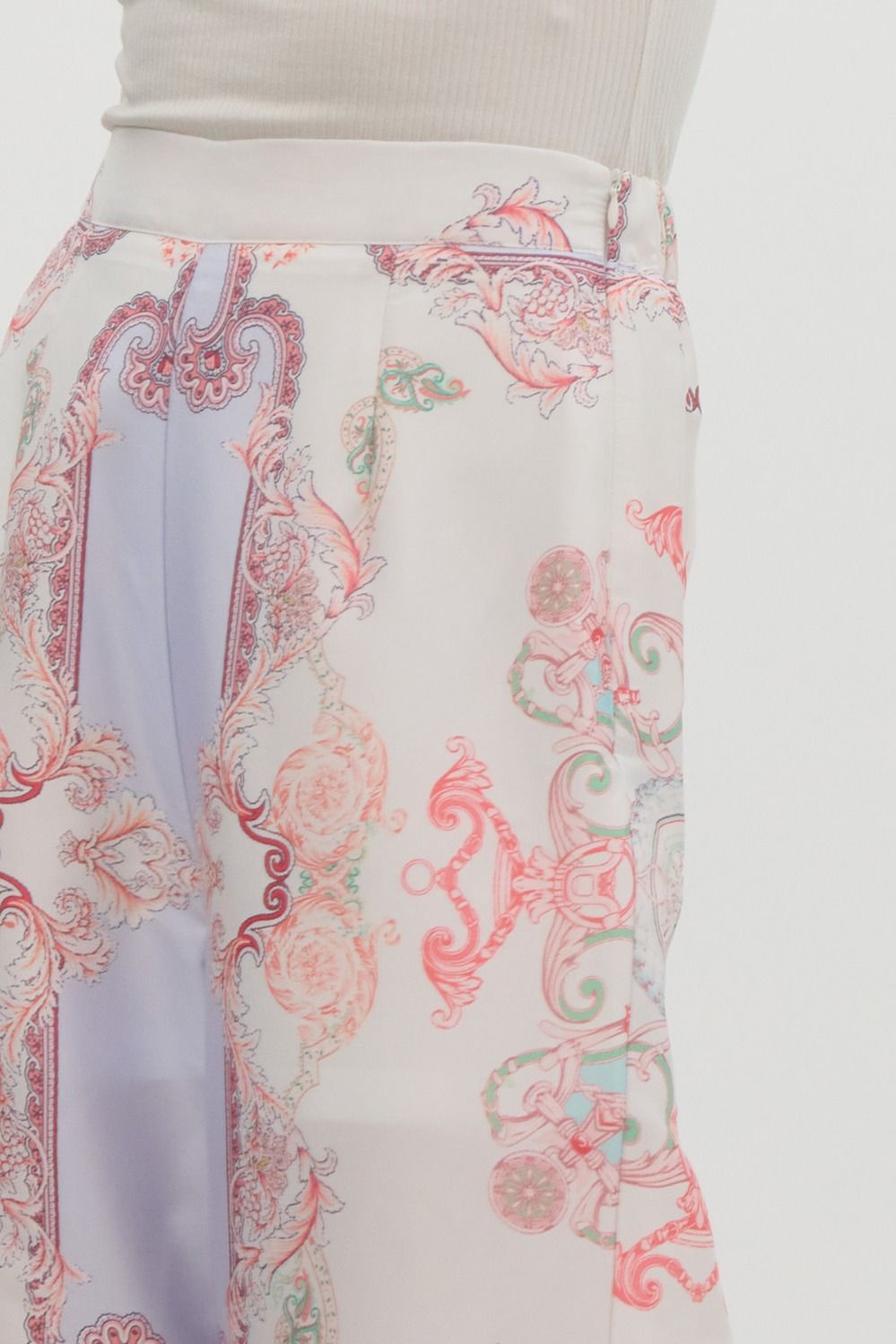 print satin high waist wide leg pants