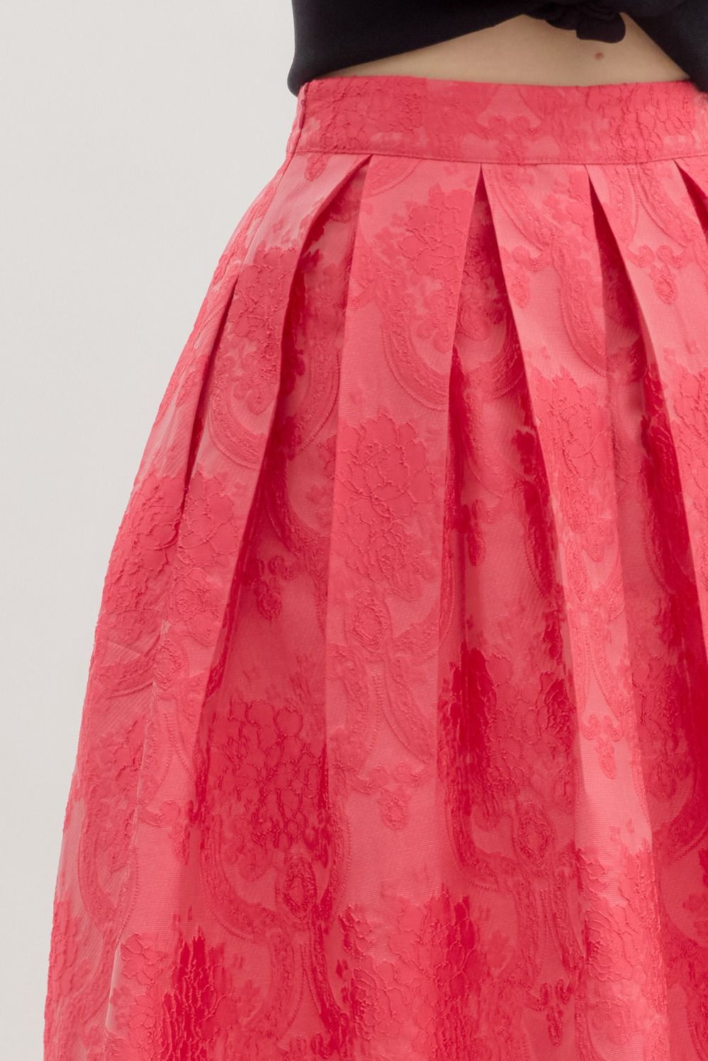 floral jacquard pleated flared midi skirt