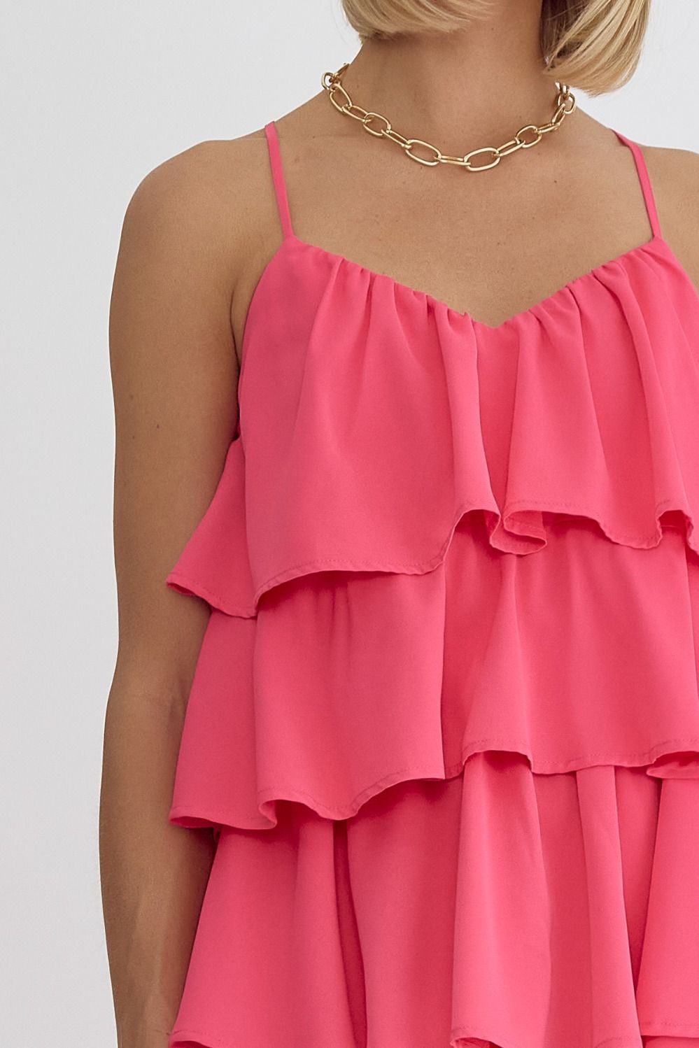 layered ruffle sleeveless romper