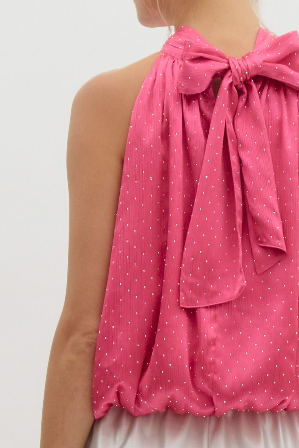 rhinestone satin bubble hem sleeveless top