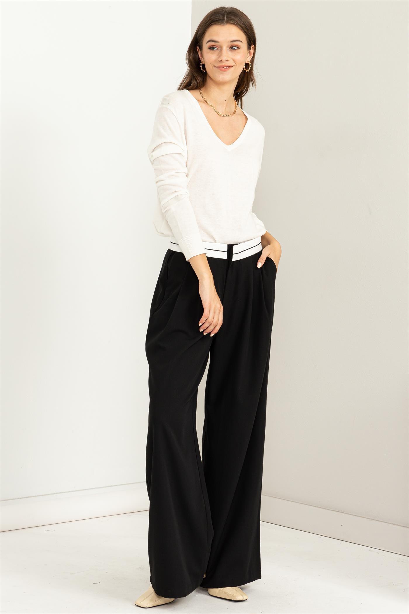 fold over contrast waist pants