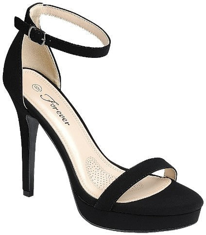 suede ankle strap open toe stiletto shoe