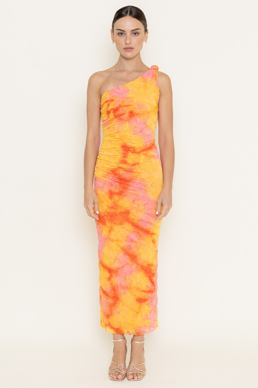 one shoulder tie dye dress Sunset Visions Midi Dress
