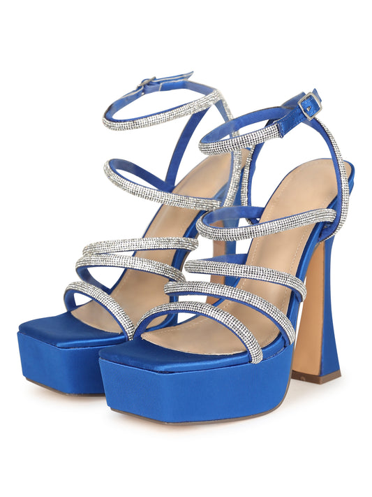 rhinestone straps platform block heel shoe