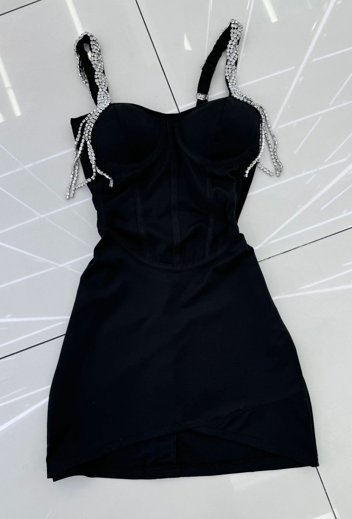 rhinestone fringe strap bodycon dress Black / Medium rhinestone fringe strap bodycon dress Black / Medium