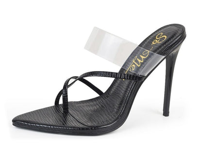 snakeskin clear strap stiletto heel