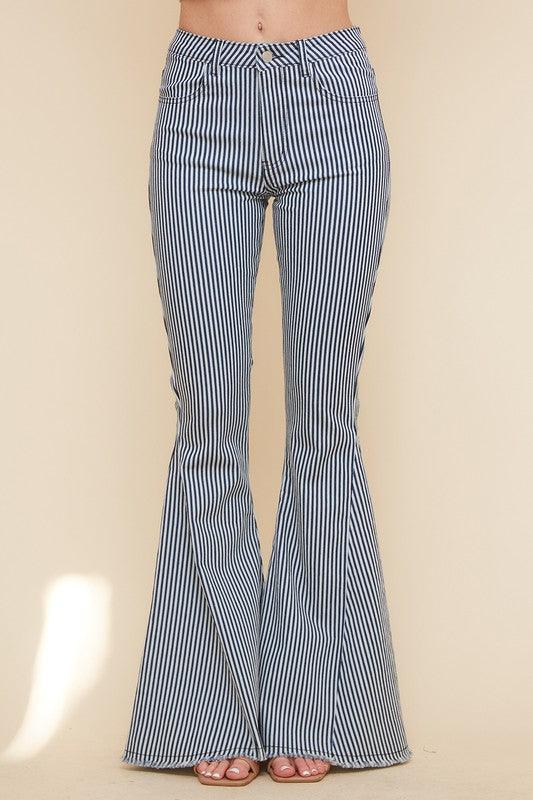 railroad stripe bell bottom jeans