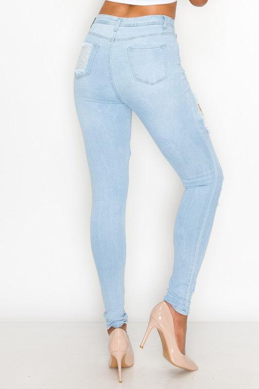 LO-171 high waist stretch rips & holes skinny jeans - tikolighting