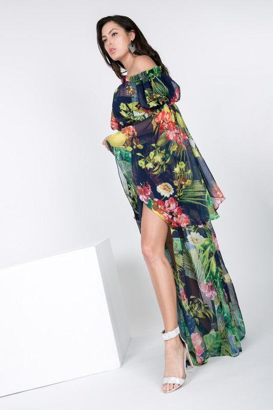 PLUS high slits tropical floral maxi dress - tikolighting