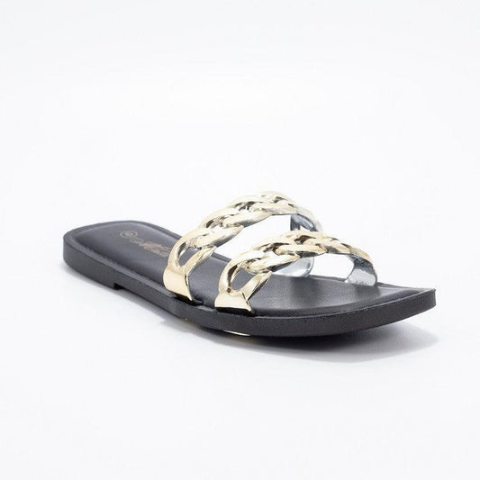 Square toe chain strap flat sandal - tarpiniangroup