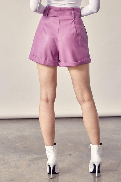 high waist belted faux leather shorts - tikolighting
