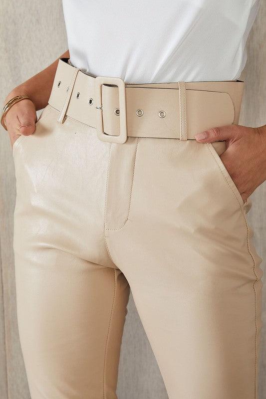faux leather wide belt high waist skinny pant - tikolighting