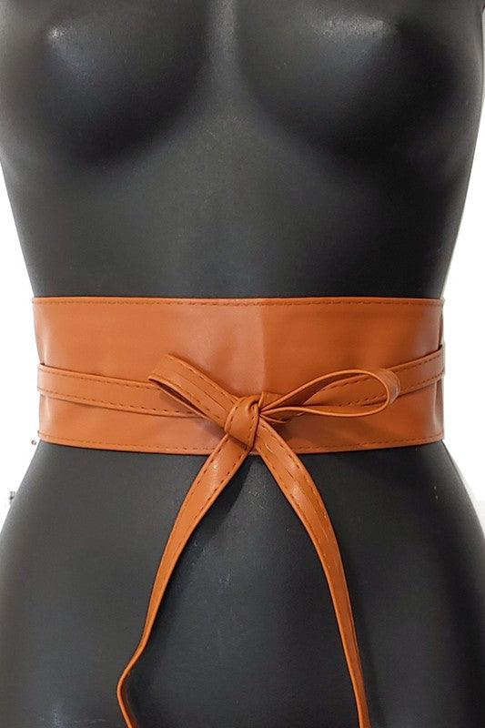 Leather wrap around tie up belt
