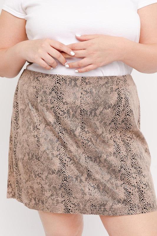 PLUS faux suede snakeskin mini skirt