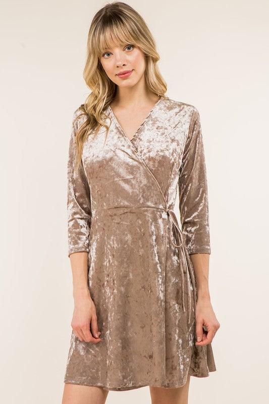 Plus Velvet Wrap Dress Latte / 1XL Plus Velvet Wrap Dress Latte / 1XL