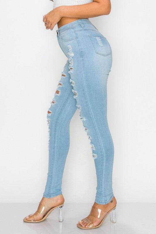 LO-199 high waist stretch slashed skinny jeans - tikolighting
