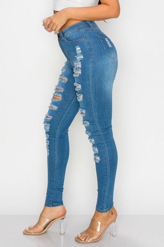 LO-200 high waist stretch slashed skinny jeans - tikolighting
