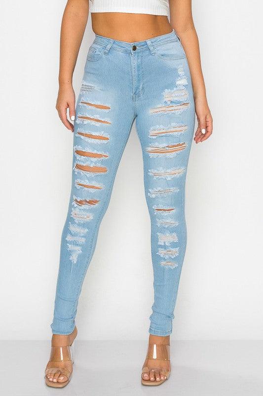 LO-199 high waist stretch slashed skinny jeans - tikolighting