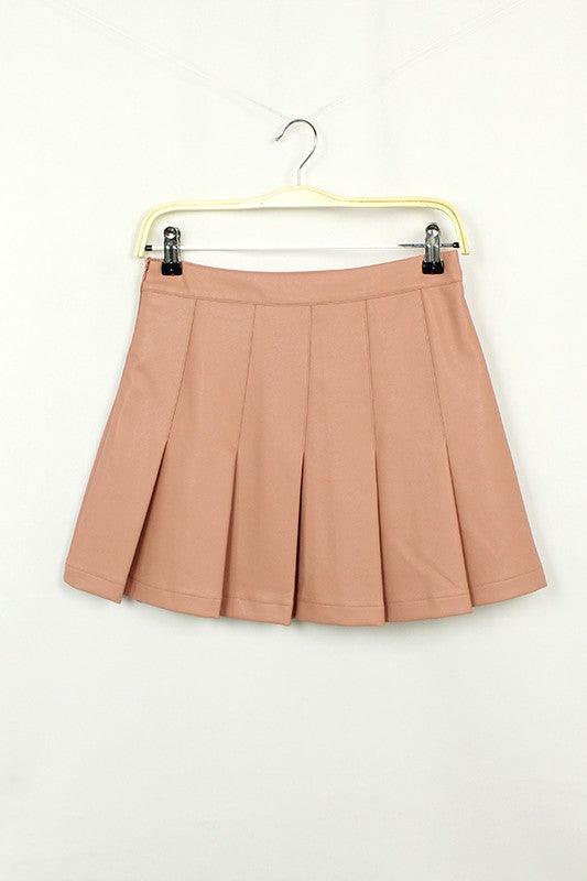 Faux Leather Side Zipper Pleated Skirt - tikolighting