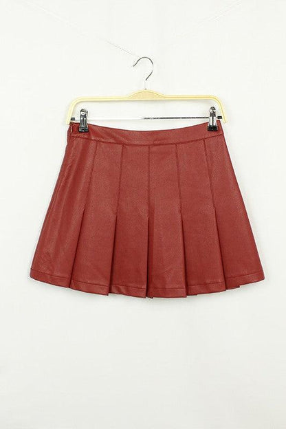 Faux Leather Side Zipper Pleated Skirt - tikolighting