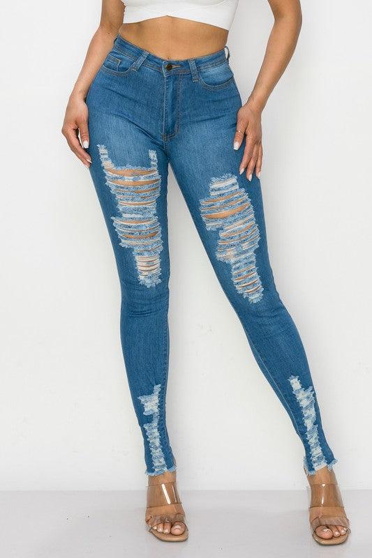 LO-196 High rise stretch distressed skinny jeans - tarpiniangroup