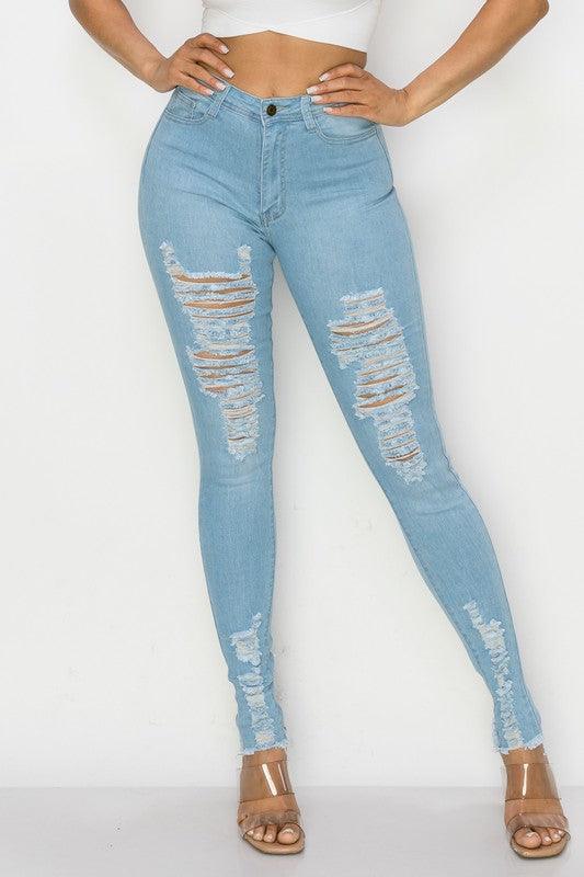 LO-195 High rise distressed skinny jeans - tikolighting
