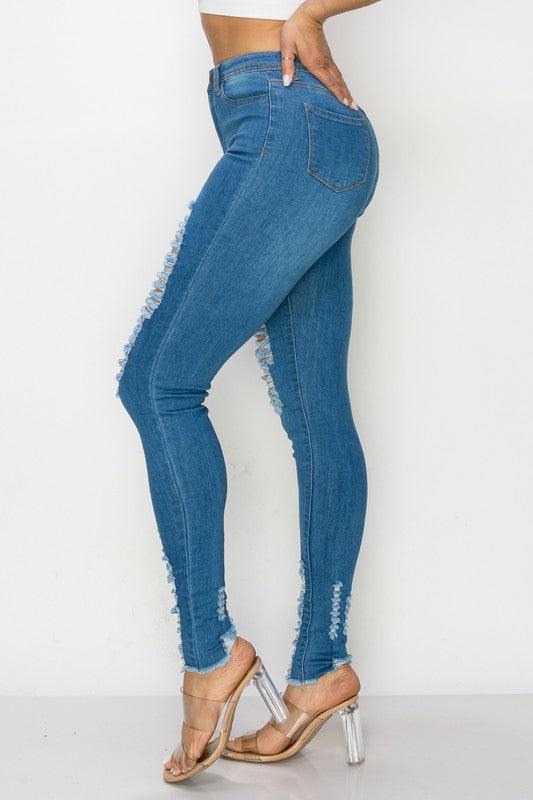 LO-196 High rise stretch distressed skinny jeans - tikolighting