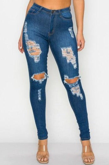 LO-194 High waist stretch distressed skinny jeans - tikolighting