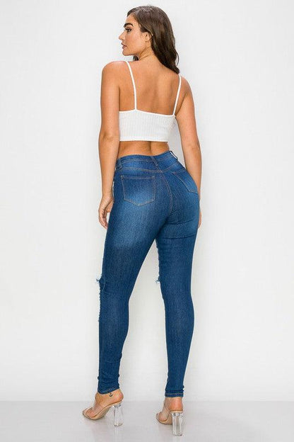 LO-194 High waist stretch distressed skinny jeans - tikolighting