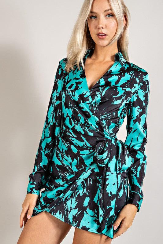 Long Sleeve Printed Button Down Dress