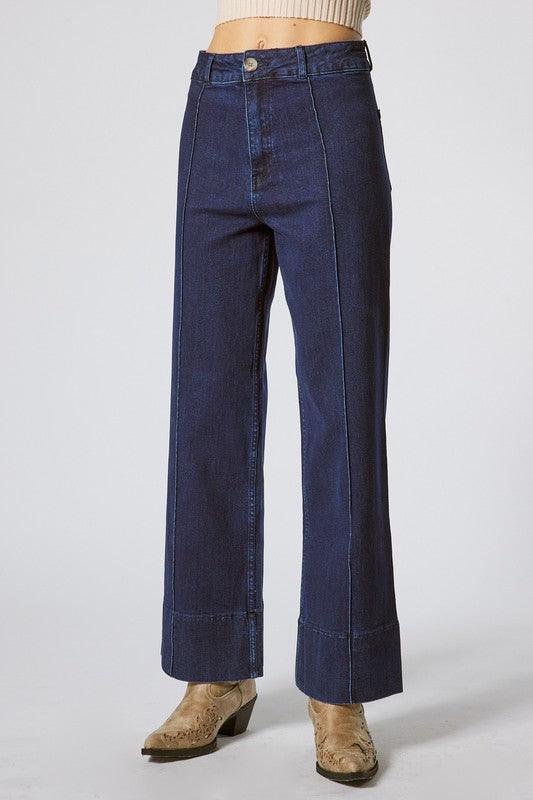 pin tuck wide leg stretch jeans - tikolighting